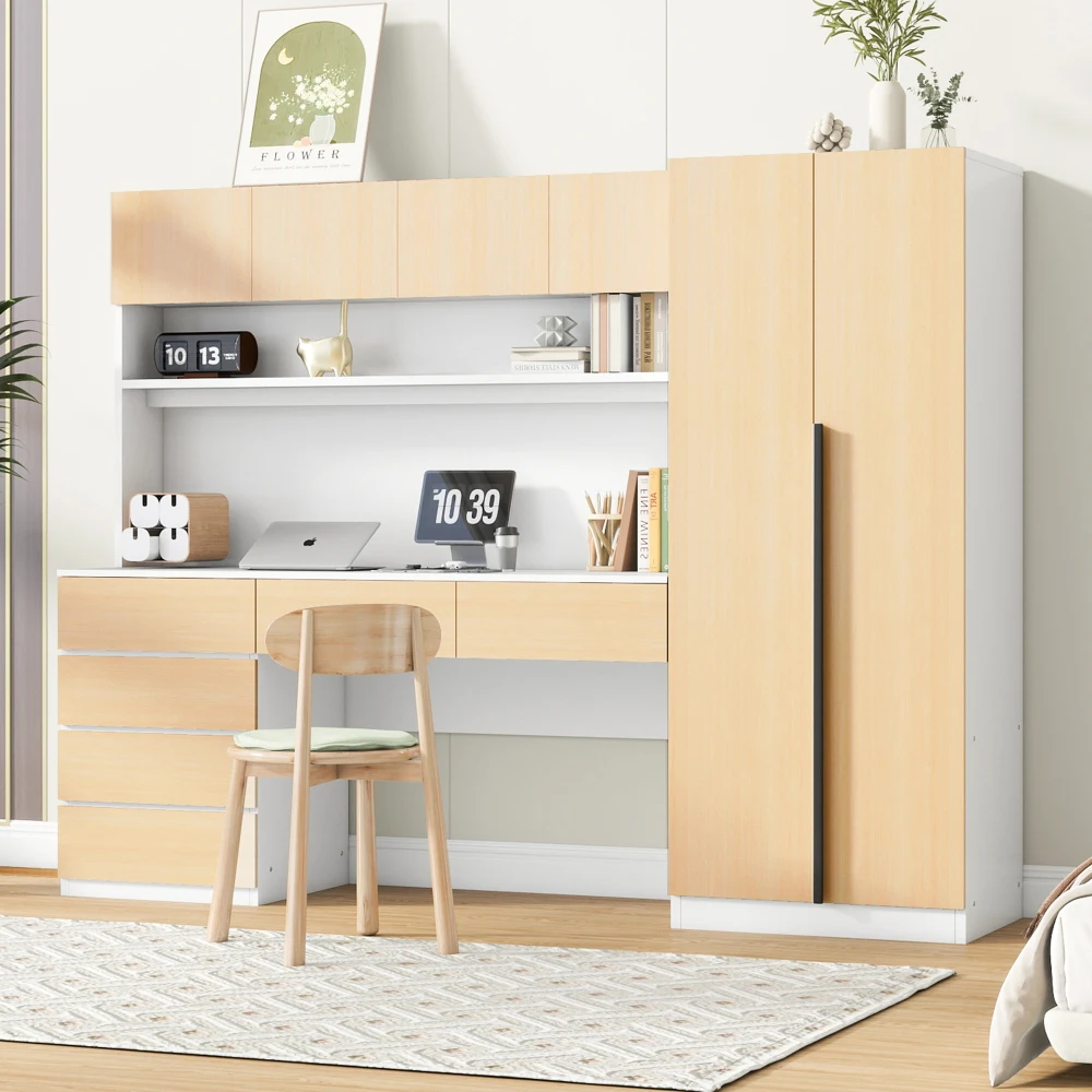 

Natural Wooden Home Office Desk with Wardrobe 2 Door Storage Furniture with Drawers And Shelves for Efficient Space Utilization