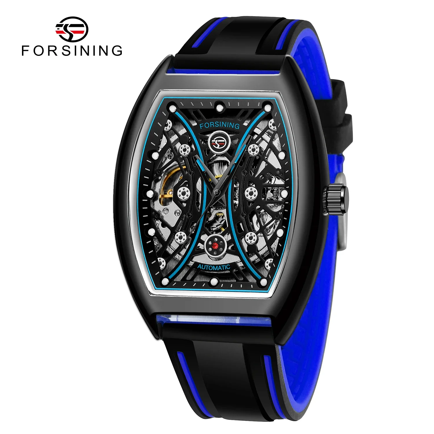 

Forsining Механические мужские часы Скелет Маховик Полые мужские наручные часы Водонепроницаемый силиконовый ремешок Светящиеся спортивные часы