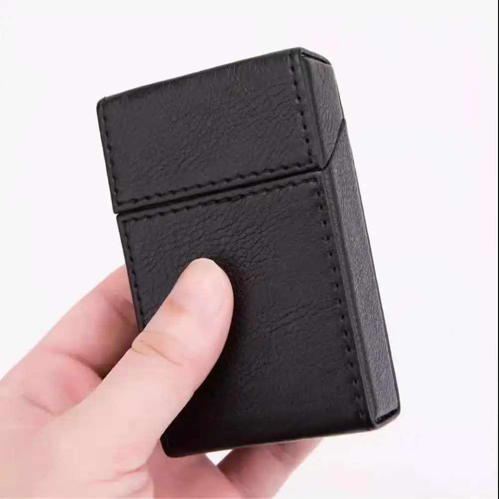 Creative 2-in-1 Leather Cigarette Case for 20 I Magnetic Flip Cover Fits Regular & Slim I Mens Leather Pouch Holder Gift Box