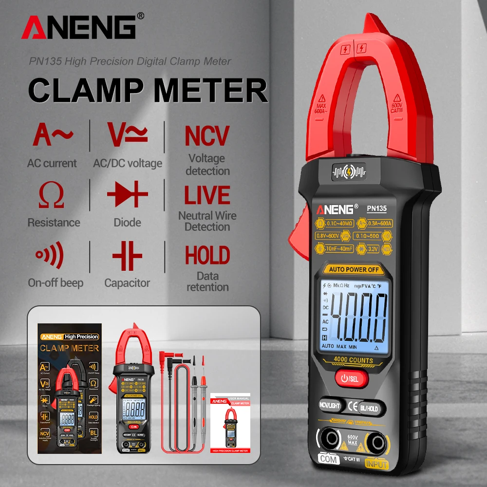 

Цифровой мультиметр ANENG PN135, 4000 измерений, измерение напряжения AC/DC, тока, сопротивления, емкости, тестер NCV, инструмент для электрика