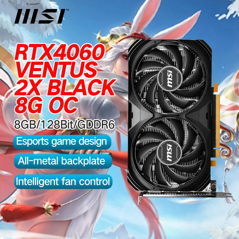 MSI RTX4060 VENTUS 2X BLACK 8G OC 4060 ti 5nm GDDR6 128bit Gaming Graphics Card New PCI Express 4.0 x 8 NVIDIA GPU Desktop