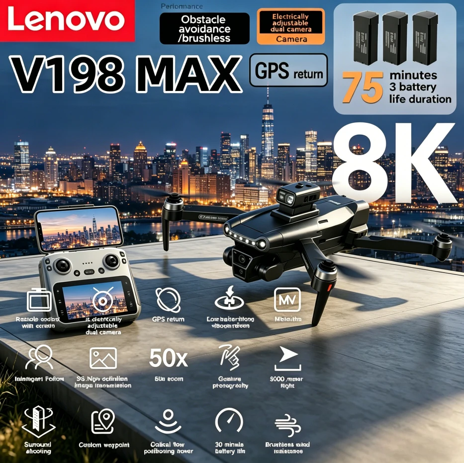 Lenovo V198MAX 8K GPS Drone with FPV Camera