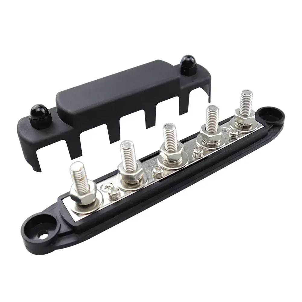 5 Post Power Distribution Block Terminal Screw Bus Bar 300A 48V DC M10 Black&red Fit For Cars, RV, Ships, Yachts Power Parts