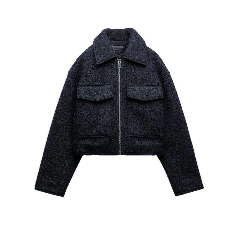 Autunno 2025 Donna Loose Fit ort Pearl Ecopelle Jaet Capispalla Pendolarismo Sle Z Marca Regular Sve Cerniera lunga