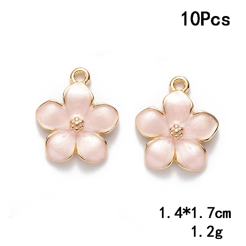 10 Pcs Pink Sakura Flowers Charms Alloy Enamel Charms Pendants for DIY Jewelry Making Earrings Jewelry Christmas Accessories