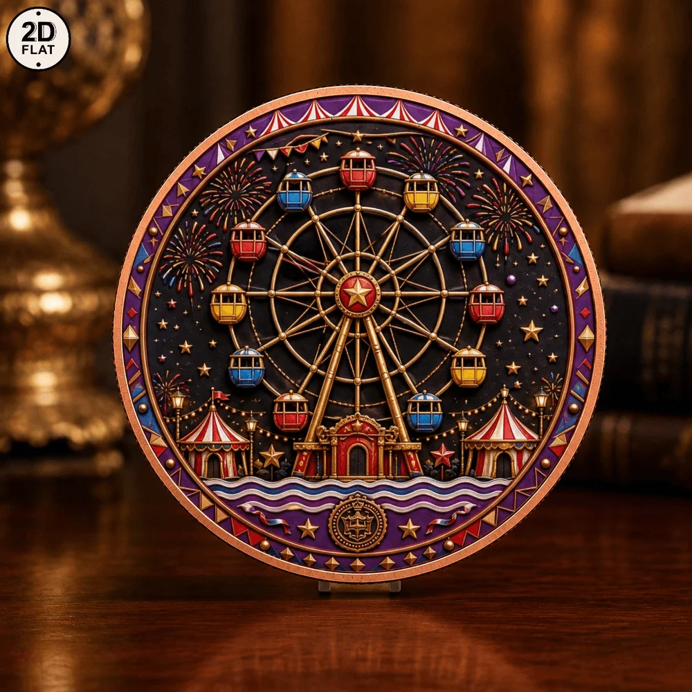 1pc Circus Ferris Wheel 1oz .999 Fine Copper Collectible Coin 2D Print Fantasy Carnival Souvenir Medal Souvenir Keepsake Gifts