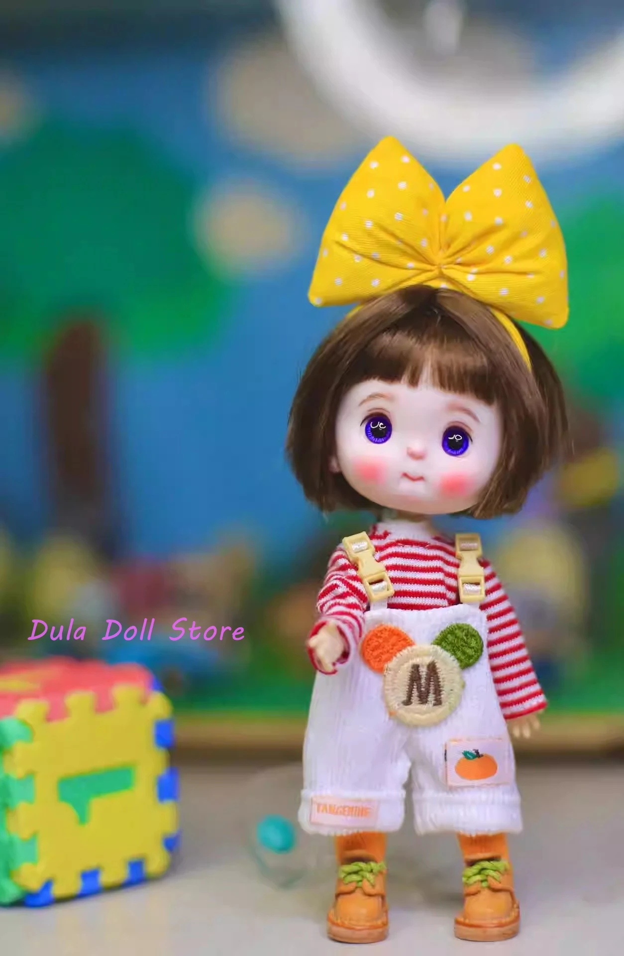 Dula Doll Clothes Red striped bow bib suit Ob11 gsc Doll Accessories