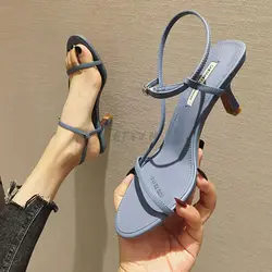 Sandalias de gladiador con punta de Clip para mujer, zapatos sexys de tacón alto con hebilla de vendaje y Correa, tacones de aguja a la moda para fiesta de verano