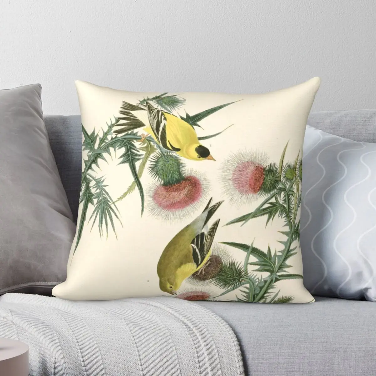 American Goldfinch John James Audubon Pillowcase Polyester Linen Velvet Printed Zip Decor Sofa Cushion Cover 18