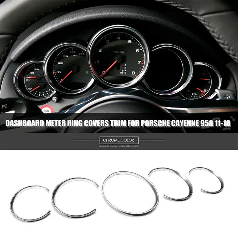 AC34-para Porsche Cayenne 958 2011-2018, cubiertas de anillo para medidor de salpicadero de coche plateado, decoración Interior embellecedora