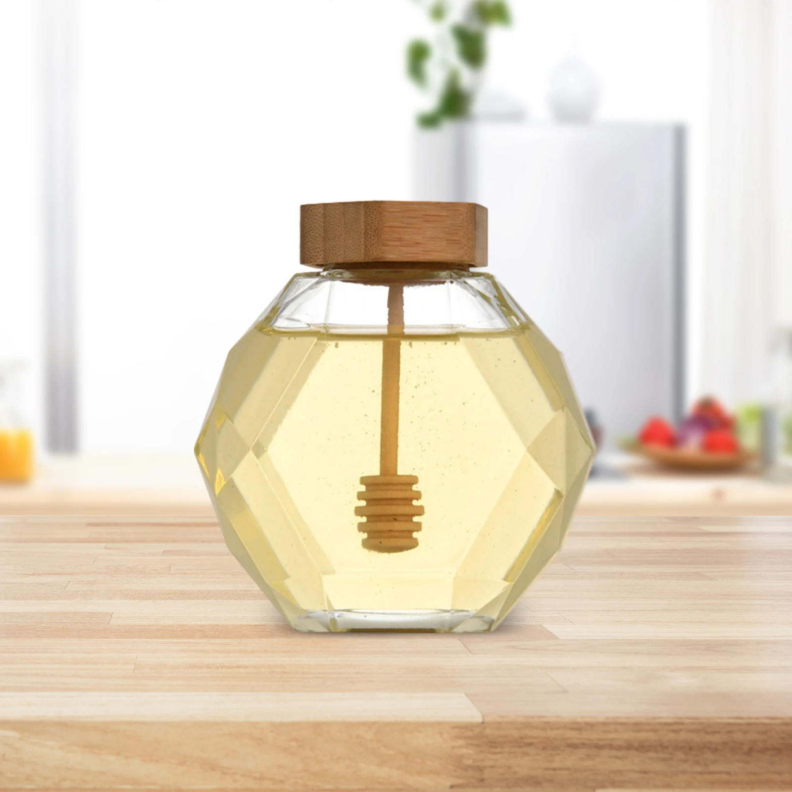 200/380ml Glass Honey Jar Storage Container Honey Dispenser with Dipper and Lid for Home Kitchen Organizer