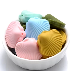 Lot de 5 anneaux de dentition en Silicone sans BPA, 28x25mm, perles en forme de coquille de qualité alimentaire pour bébé, perles à mâcher pour collier sucette chaîne, accessoires