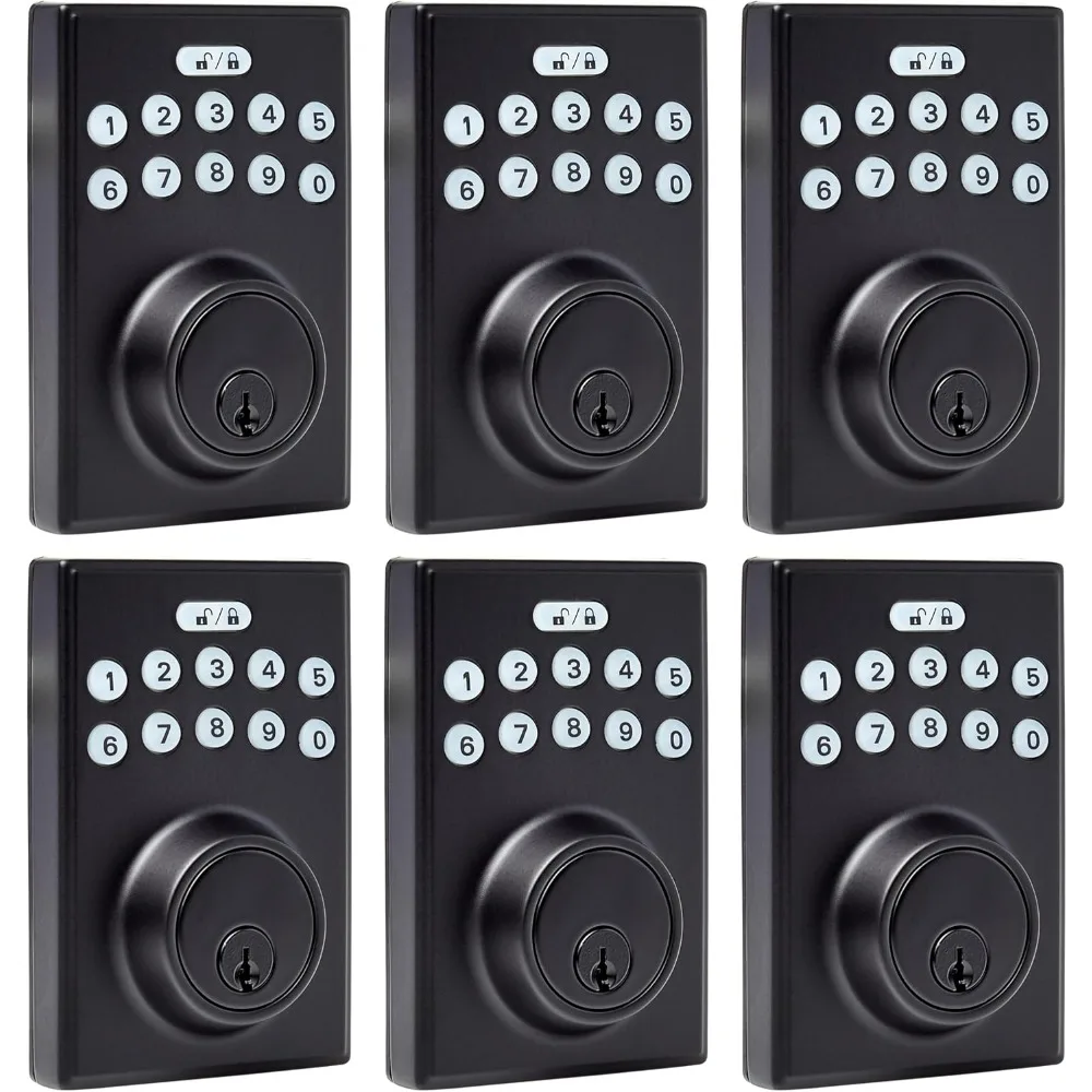 Electronic Keypad Deadbolt Door Lock with Touch-Control Keyless Entry, Keyed Entry Option, Contemporary, Matte Black - Pack of 6