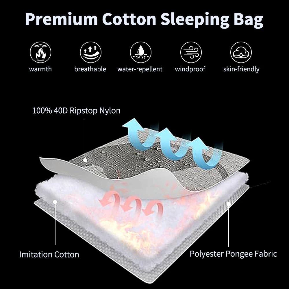 Kamperbox Cotton Sleeping Bag Camping Equipments Cotton Sleeping Bag Outdoor 3 Season Synthetic Sleeping Bag Ultralight Camping