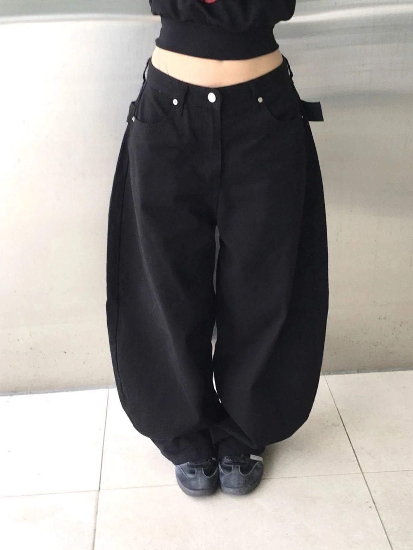 American Style Street Fashion Bell Bottom Jeans Women Loose Slimming Long Trousers Back Decorative Rivet Buckle Strap