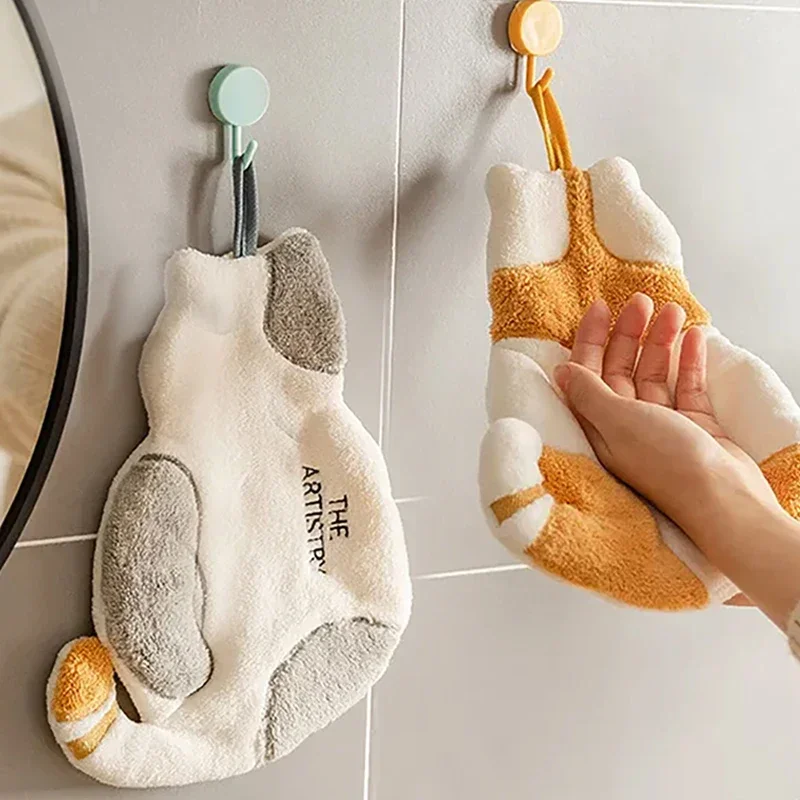 

Thickened Coral Velvet Towel With Hanging Rope Cute Cartoon Pattern Quick-Drying Rags Bathroom Kitchen Home Cleaning Accessory