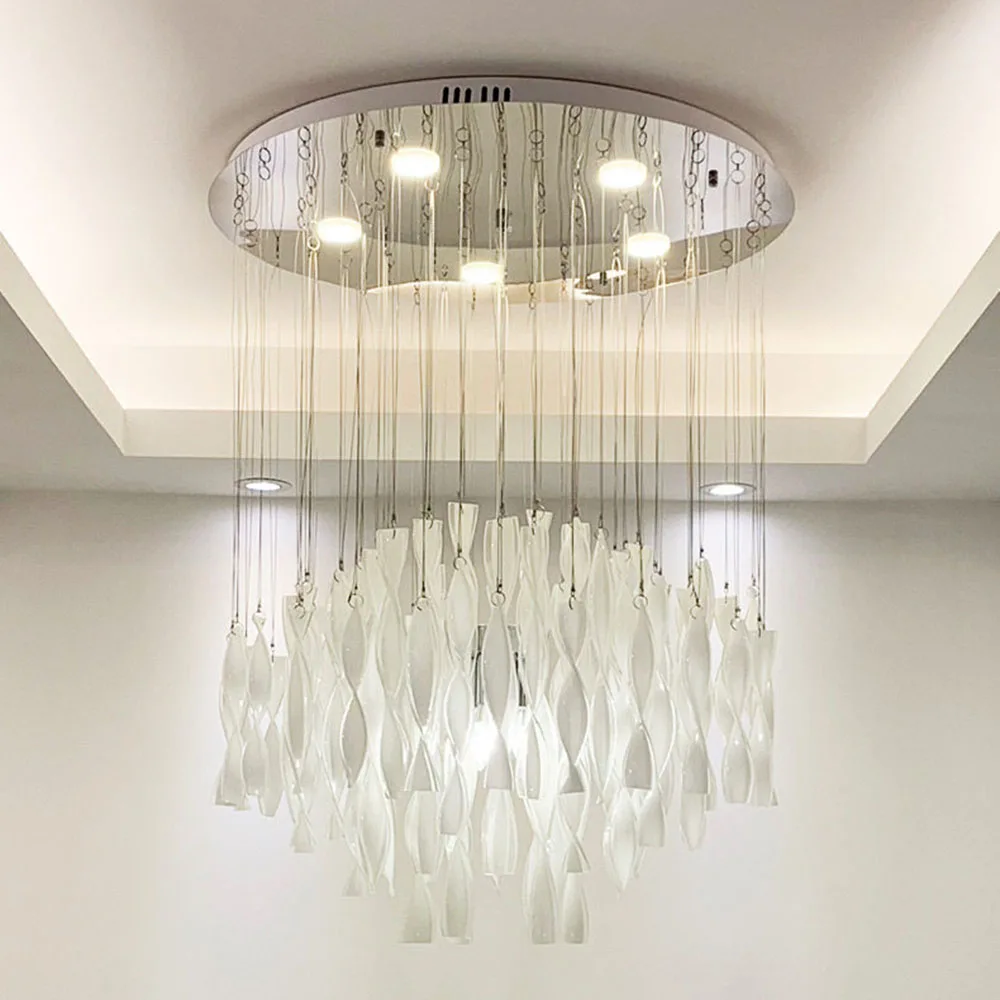 Luxury Chrome Glass Chandelier Modern Twisted Pendant Lamp Romantic Bedroom Living Room Dining Room Ceiling Light Fixture
