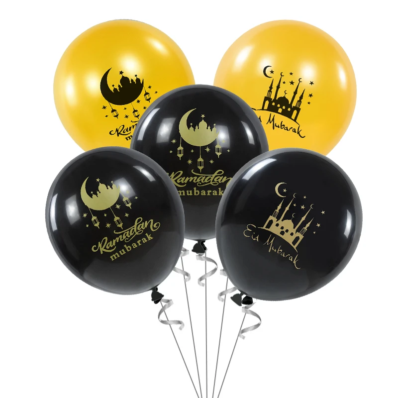 

12inch Eid Mubarak Latex Balloon Gold Black Ramadan Kareem Balloons 2024 Muslim Islamic Festival Party DIY Decoration Supplies