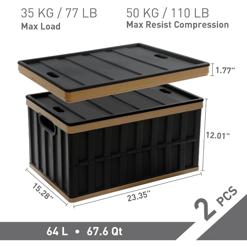 64L Collapsible Storage Bins with Lids Plastic Storage Containers for Organizing Stackable Storage Box Large Heavy Duty Utility