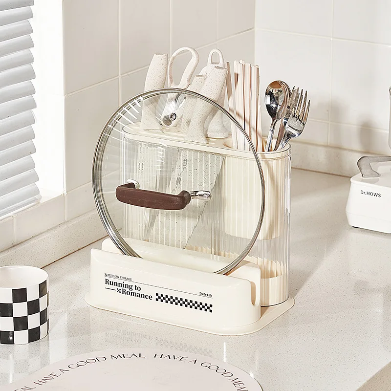 Kitchen Storage Holder Cream Wind High Value  Cutlery Cage Tool  Knife Rack Chopping Board Integrated 