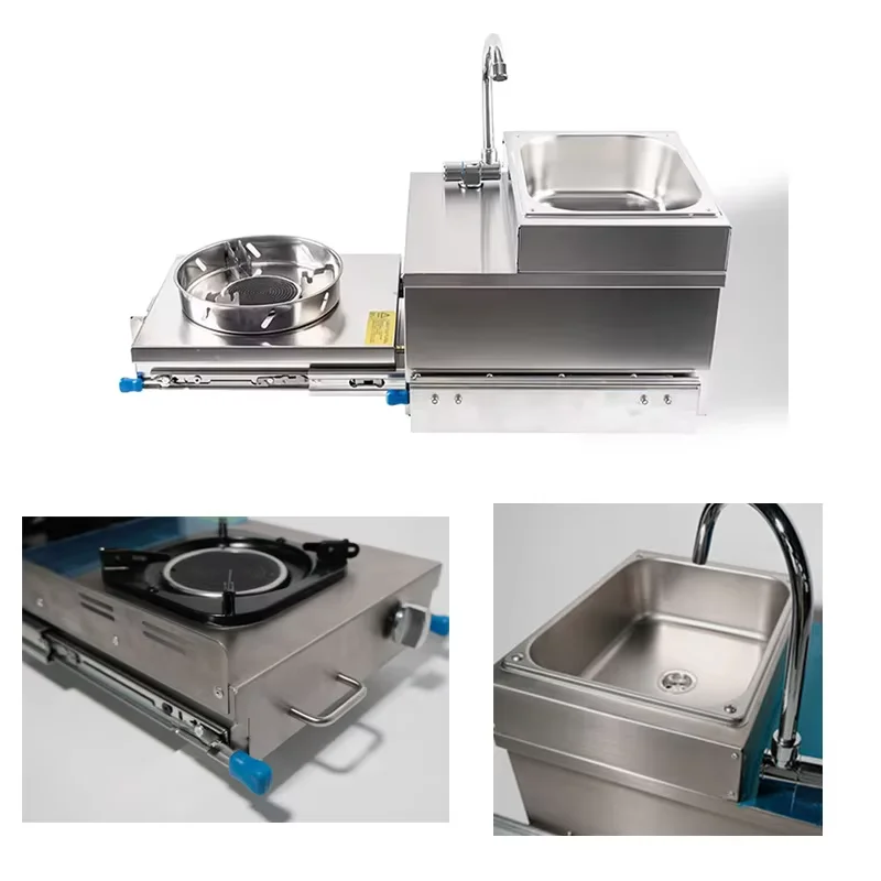 Aksesoris RV Wastafel Tarik dengan Kompor Gas Baja Tahan Karat 304 Kompor Terintegrasi
