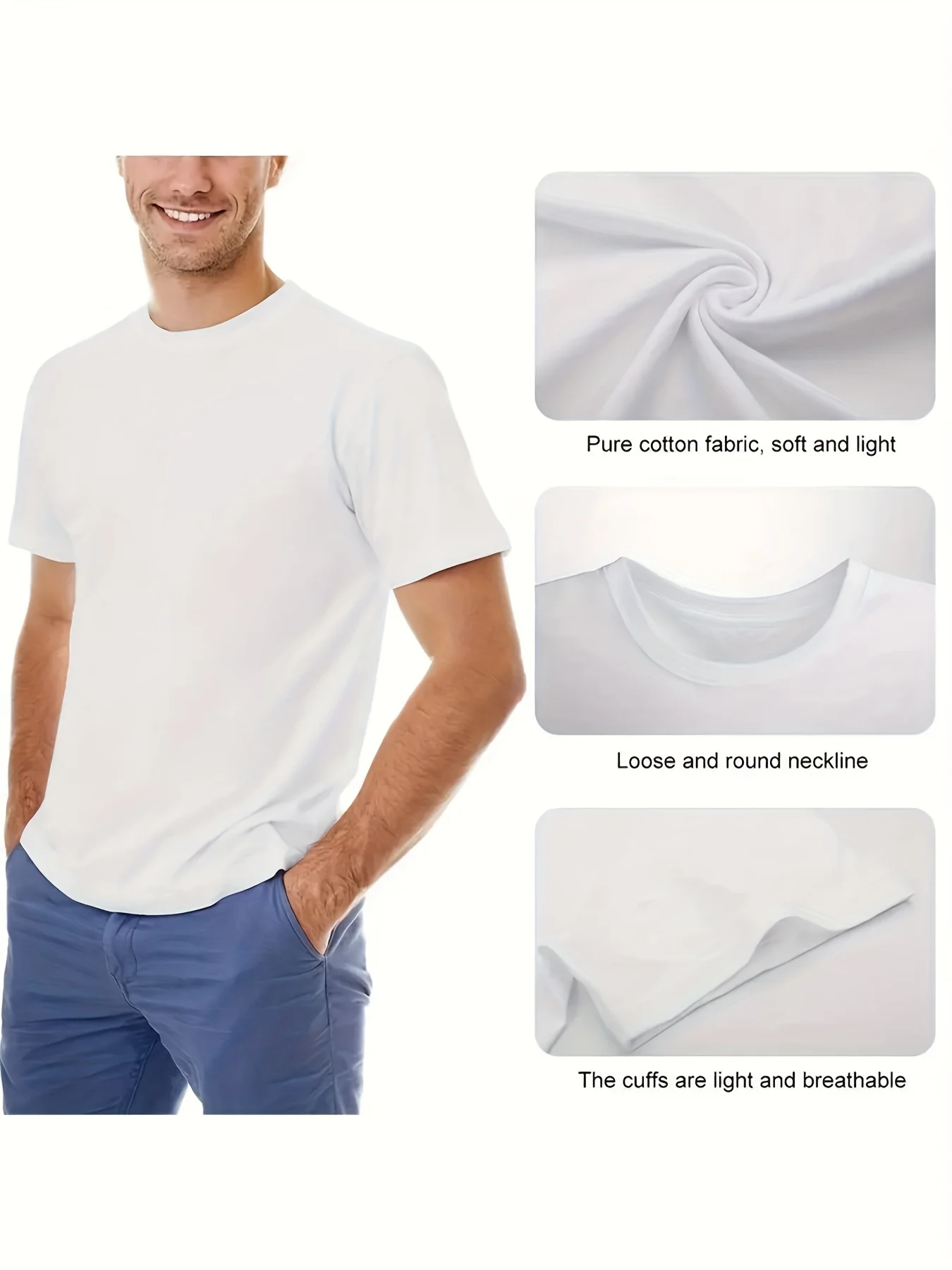 تي شيرت رجالي كاجوال بأكمام قصيرة قطعة واحدة 100% قطن ثقيل - رقبة دائرية مريحة، تي شيرت ناعم ولطيف
