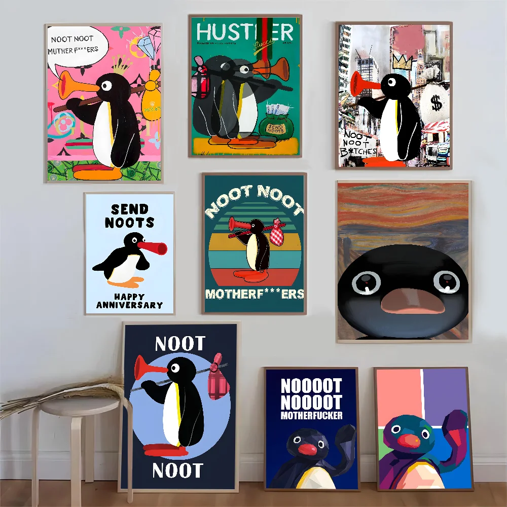 Pingu Noot Noot Posters Sticky Retro Kraft Paper Sticker DIY Room Bar Cafe Kawaii Room Decor