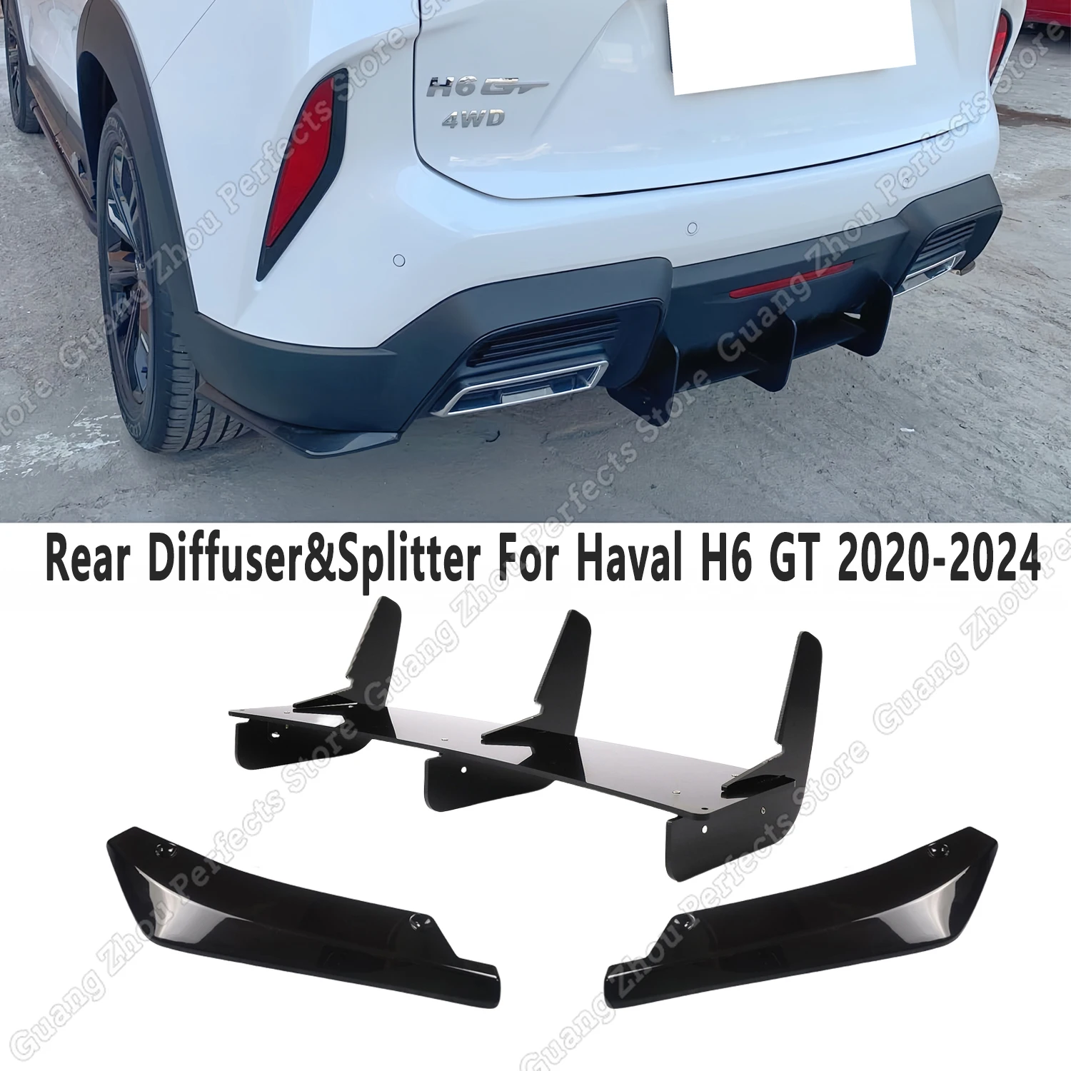 

For Haval H6 GT Rear Bumper Diffuser Lip Side Splitters H6 Coupe 2WD 4WD PHEV AWD 2020-2024 Rear Bumper Diffuser Bodykits Tuning