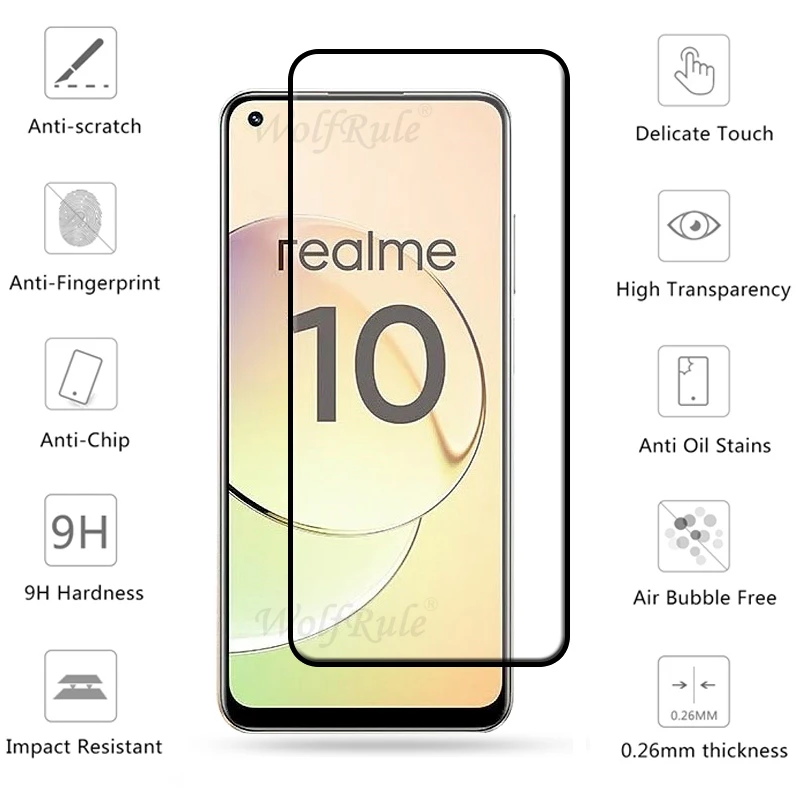 4-in-1 For OPPO Realme 10 Glass For Realme 10 Tempered Glass 9H Full Cover Glue HD Screen Protector For Realme 10 4G Lens Film