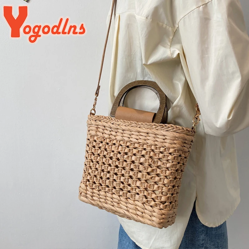 Yogodlns Bohemian Straw Bag For Women Summer Straw Beach Bag Handmade Handle Bag Large Capacity C rossbody Bag Lady Purse sac