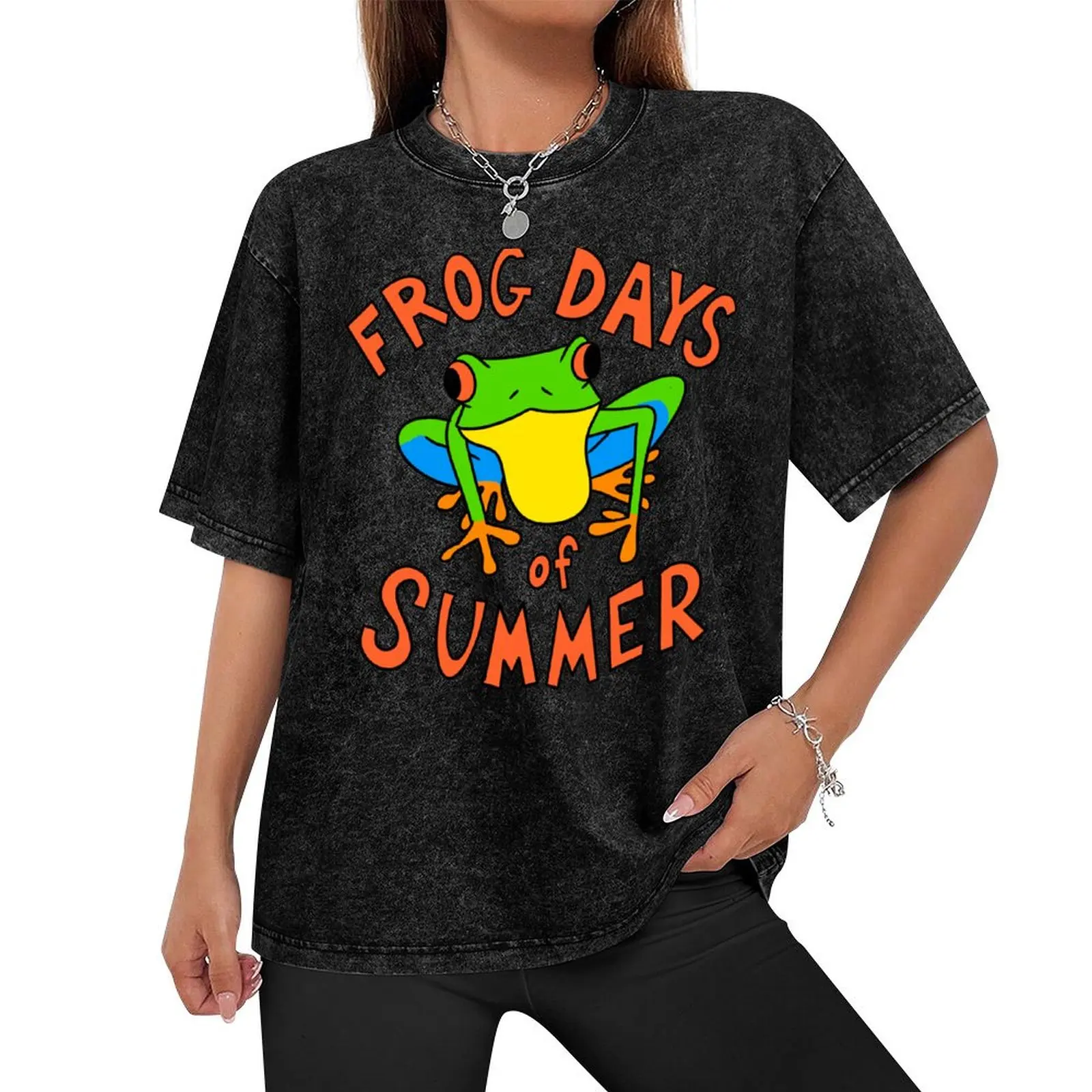 Frog Days of Summer, Red-eyed Tree Frog Cartoon T-Shirt anime stuff anime t shirts plain black t shirts men