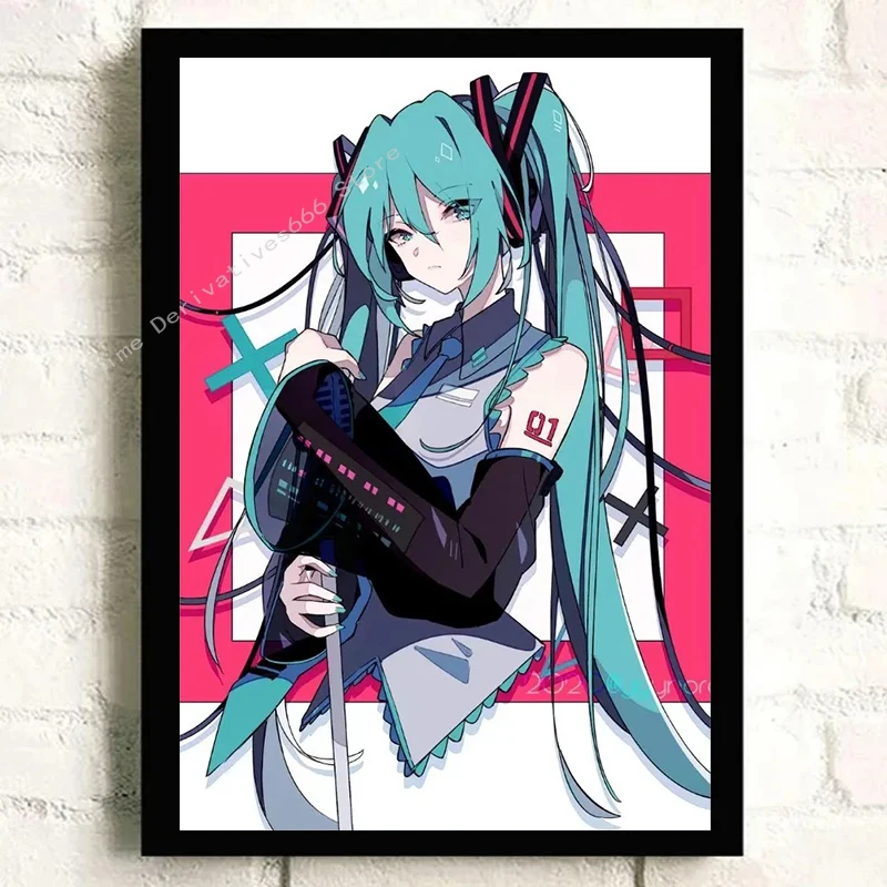 H-Hatsune Anime Miku-Poster Cartoon beautiful girl Anime Canvas Print Poster Poster Wall Art Decoration For Home Room Decoration