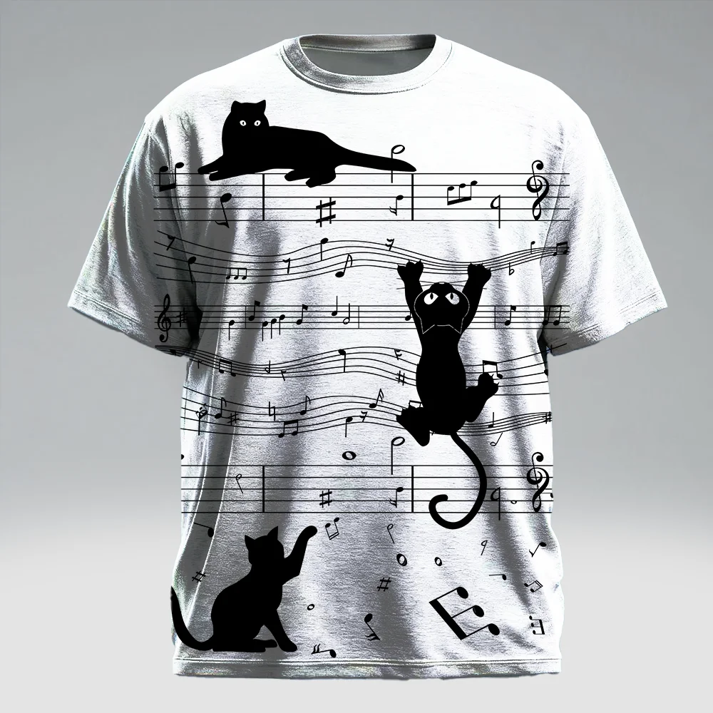 

Мужская футболка с коротким рукавом больших размеров S-9xl: Music-Vibe Chic, гладкие гитарные принты, устойчивая к морщинам, идеально подходит для повседневного использования