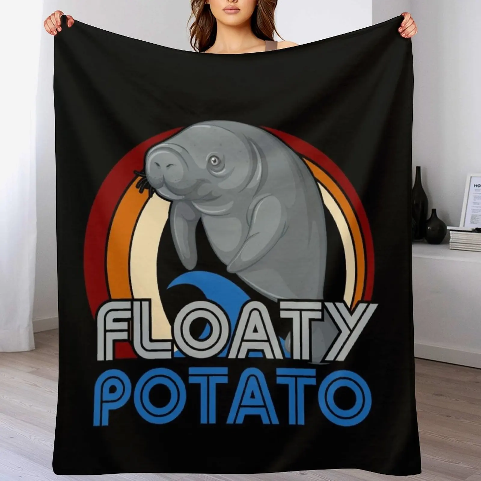 Floaty Potatoes Vintage Manatee Gift Throw Blanket Decoratives Flannel Fabric Sleeping Bag Blankets