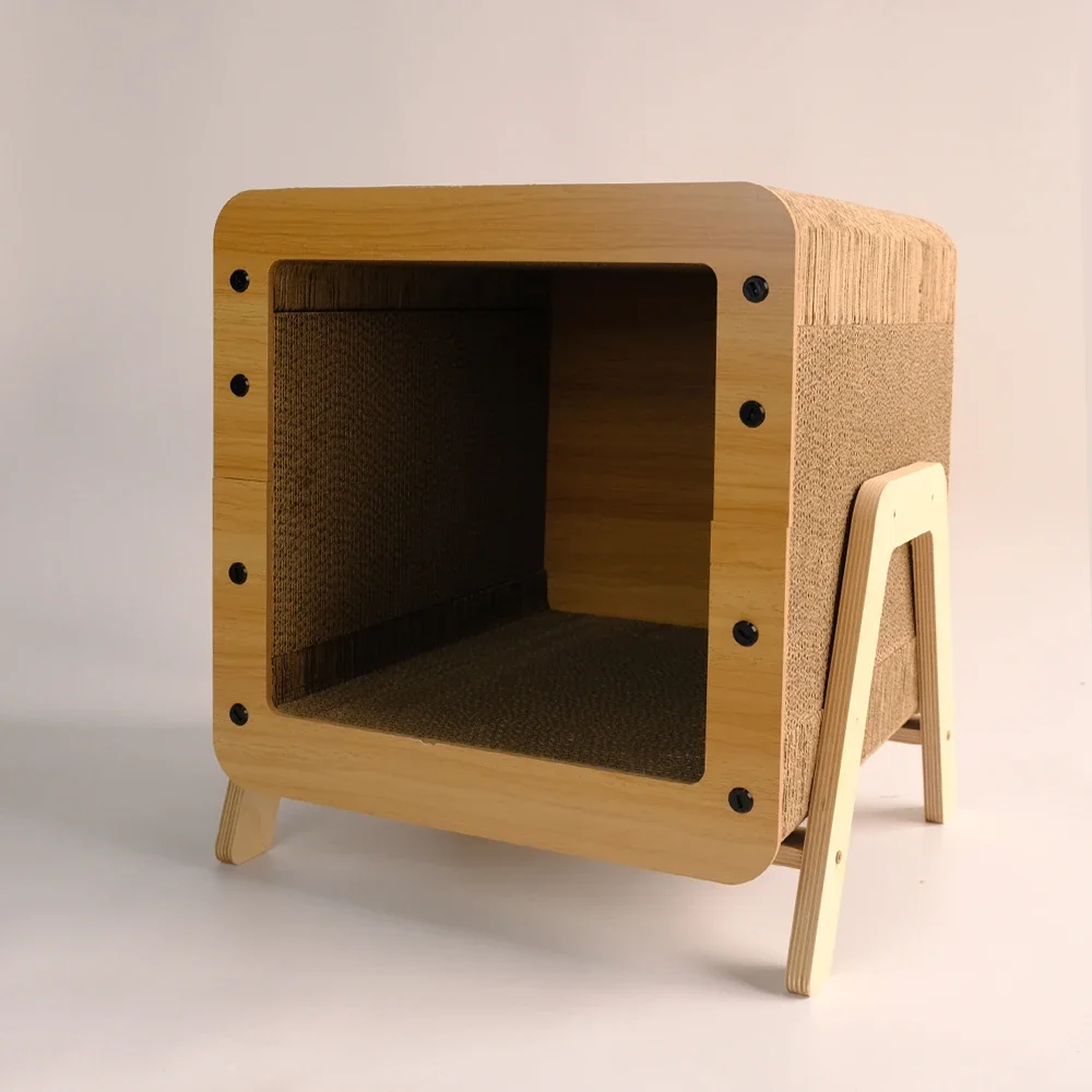 

Rectangular Cat Scratcher Board Nest Solid Wood Frame Cat Furniture House Cat Scratcher Toy