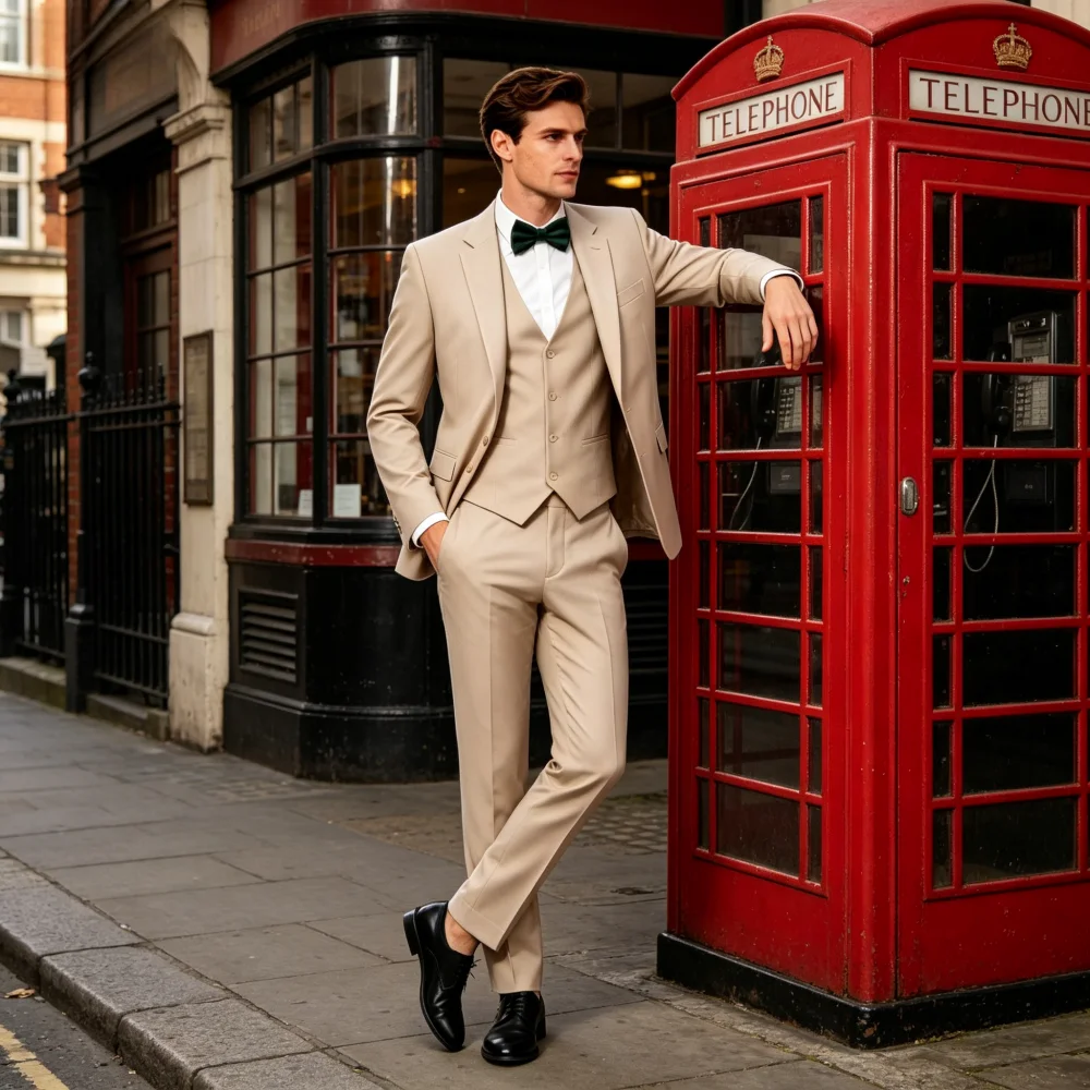 Traje de Terciopelo Camel para Hombre, 3 Piezas, con Blazer, Chaleco y Pantalones, para Eventos Empresariales, Bodas y Ceremonias