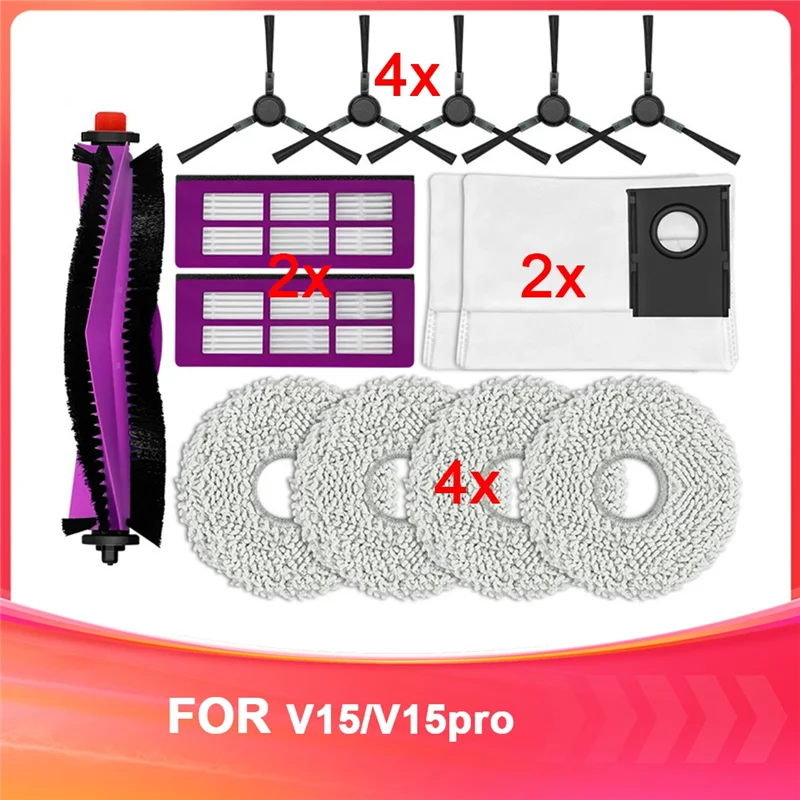 A005 - Pasuje do akcesoriów robota sprzątającego Midea V15/V15pro: szczotka główna, szczotka boczna, filtr HEPA, ściereczka do czyszczenia