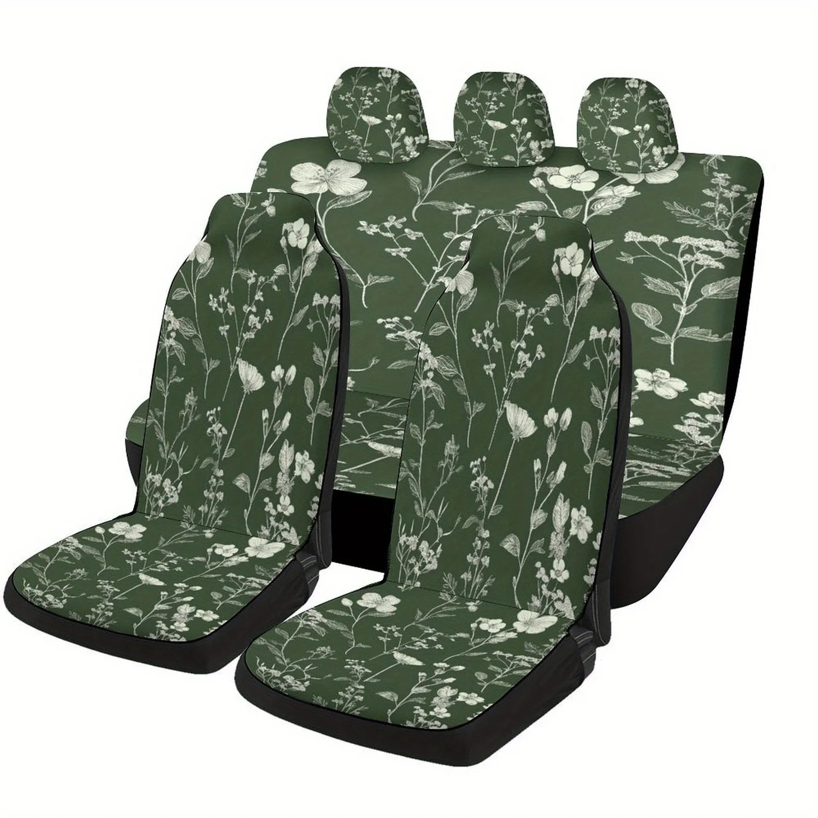 

Floral Pattern Green Designed Car Seat Covers Set For Most Cars, Trendy Novelty Decorative Car Seat Protector Covers Full Set, U