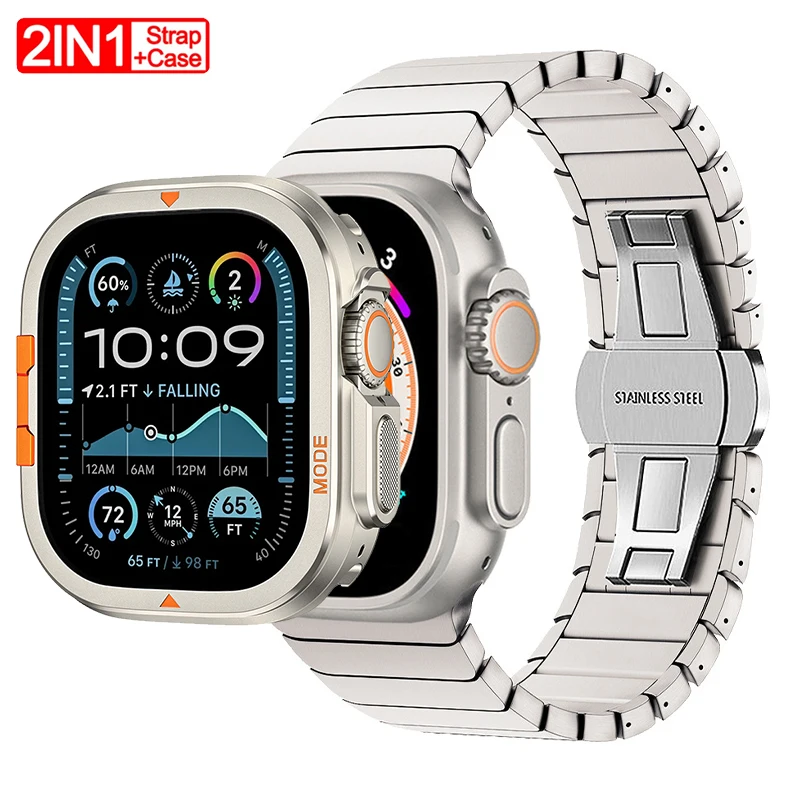 

Case+Strap for Apple Watch Series 10 46mm Ultra 2 1 49mm Hard Aluminum Alloy Bumper Protector Cover Metal Stainless Steel Band