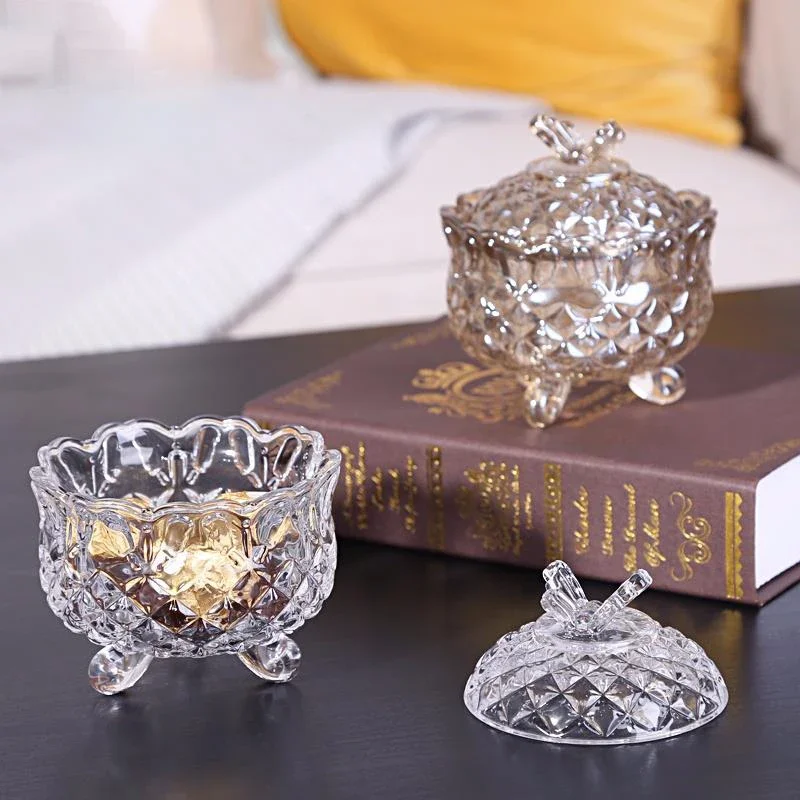 Embossed Glass Jar Lid Storage Dresser Cosmetic Decor