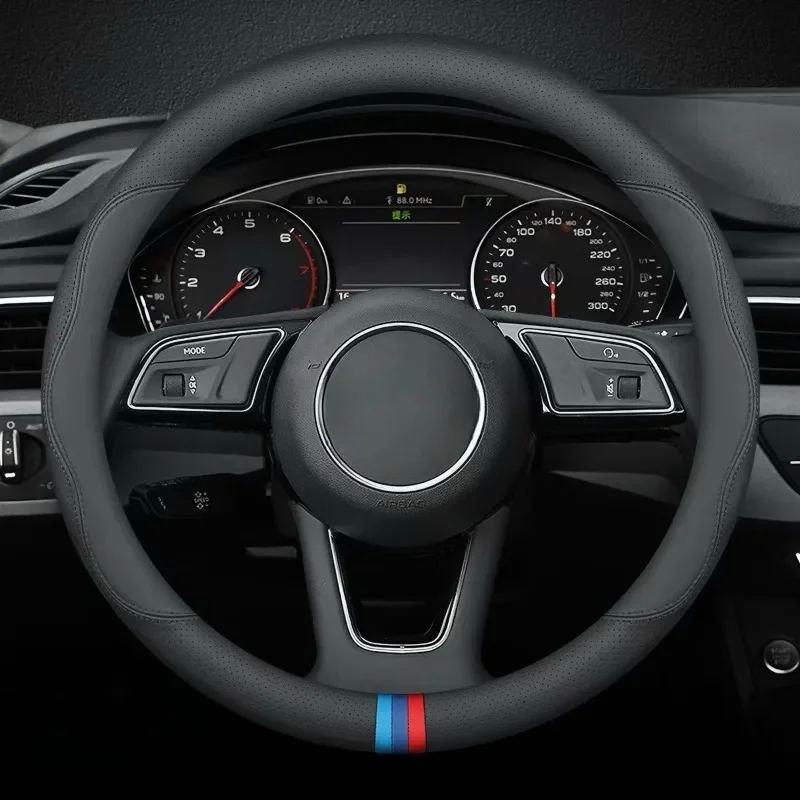 Nappa Leather Steering Wheel Cover For Benz, O+D Shape, Ultra Thin, Breathable, Anti-Slip, All Season, 38cm