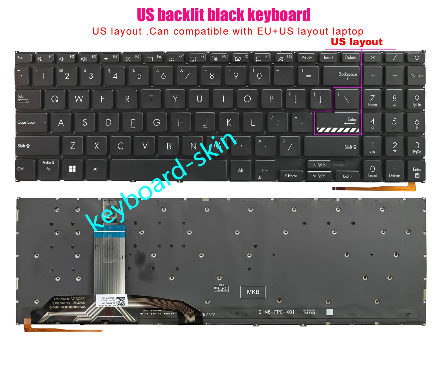 New Black US backlit Keyboard for ASUS VivoBook X1502 M1502 D1502 F1502 X1503 D1503 M1503 X1504 F1504 X1505 F1505 laptop