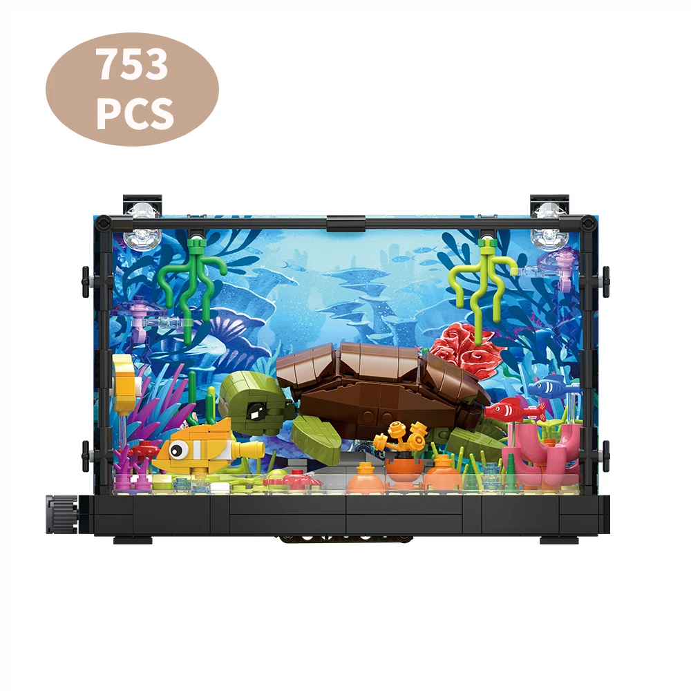 Aquarium bouwsteenset met licht, aquarium, zeeschildpad, bouwsteenspeelgoed voor kinderen vanaf 14 jaar, cadeau, woondecoratie