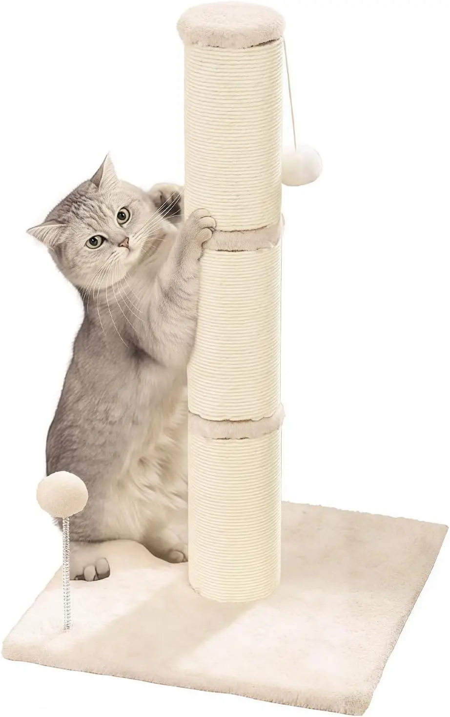 

Cat Scratching Post with Wide-Base, Heavy Duty Thick, Sisal Cat Scratcher Posts 26.7 Inches with Hanging Ball for Kitten