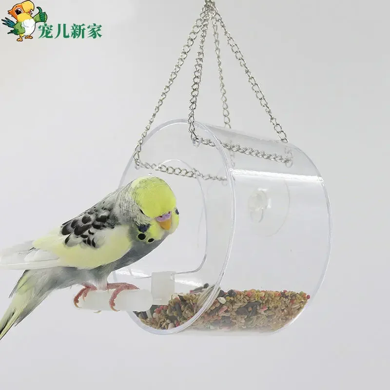 New acrylic anti scattering feeder, suspended bird feeder, anti throwing and splashing bird food box, trough feeder