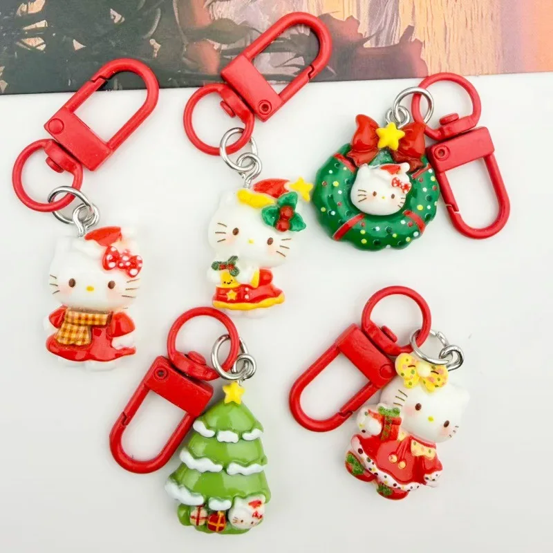 سانريو لطيف الكرتون عيد الميلاد مرحبا كيتي المفاتيح قلادة حقيبة بناتي ملحق حقيبة ظهر الطالب حلية أفضل صديق هدية #3