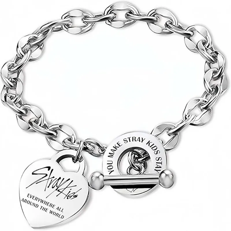 Kpop Fashion Versatile Stainless Steel Bracelet Titanium Steel Heart Tag Toggle Clasp Jewelry For Adult Daily Wear Concert Gift - view 2