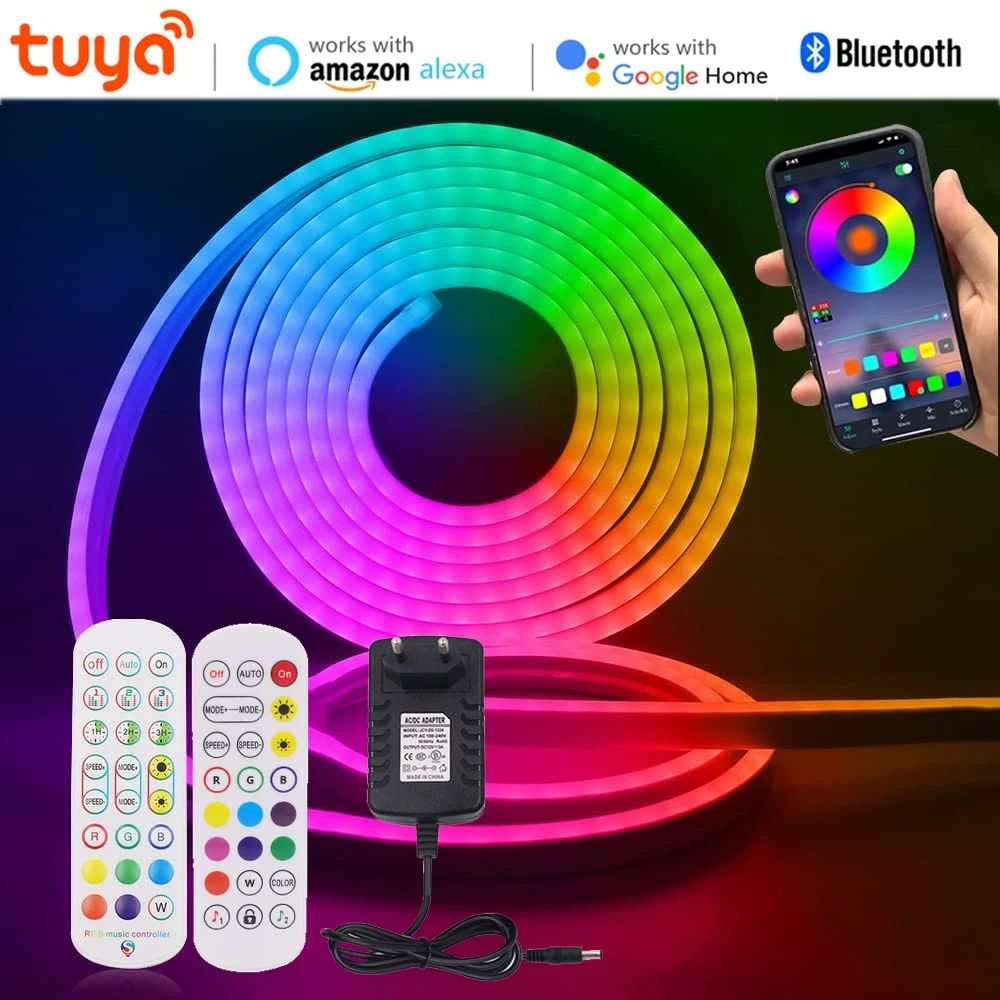 

12V RGB Neon Strip Tuya Smart Life WiFi Bluetooth RGB LED Tape Flexible Neon Light Strip Room Decor Works With Alexa Google Home