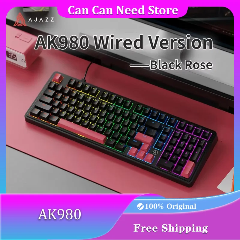 

AJAZZ AK980 Проводная механическая клавиатура по индивидуальному заказу FULL BOND NO PUNCH RGB с возможностью горячей замены 98% раскладки Киберспортивная игровая офисная клавиатура