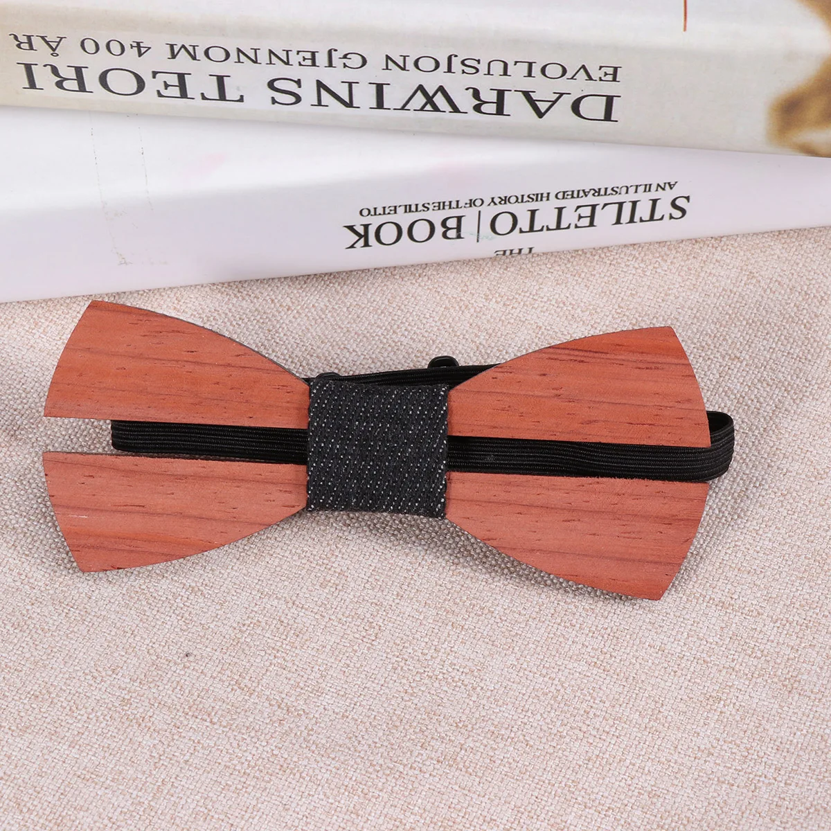 

1pc Men'S Wooden Bow Tie Premium Durable Elastic Adjustable Strap Comfortable Wedding Party Banquet Gift Fit All Sizes Men Bow